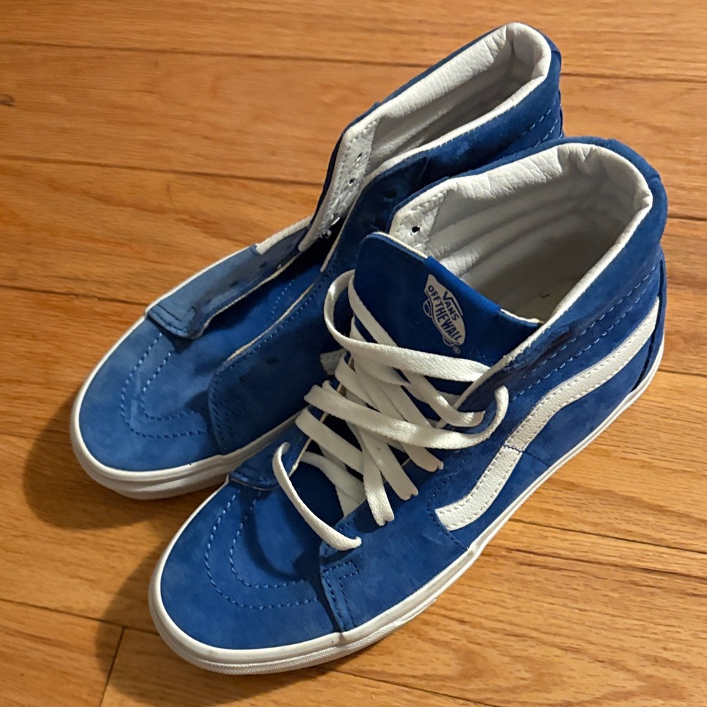 Vans Blue Suede Sk8-Hi Sneakers with White Stripe - Men's